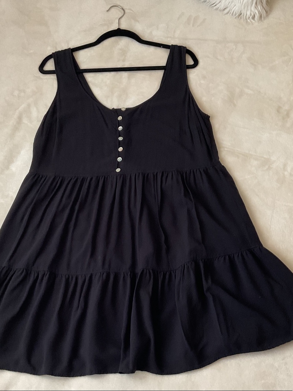 Forever 21 Black Tiered Scoop Neck Mini Dress with Button Front